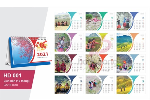 mẫu lịch bàn chữ a 12 tháng