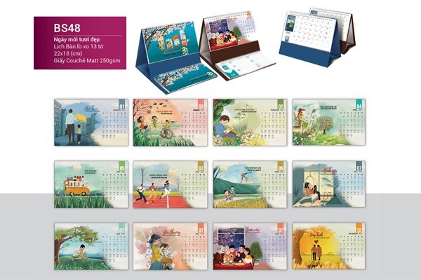 Mẫu lịch để bàn chữ A 2021 - Ngày mới tươi đẹp