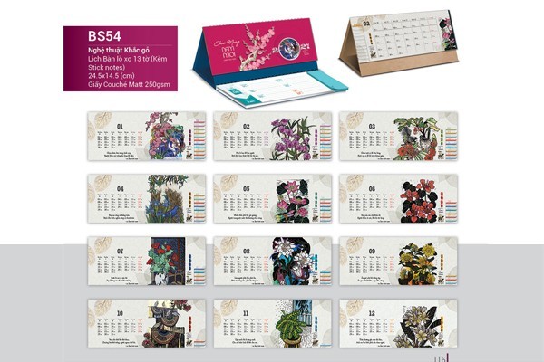 Mẫu lịch để bàn chữ A 2021 - Nghệ thuật khắc gỗ