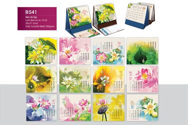 Mẫu lịch để bàn chữ A 2021 đẹp - Sen an lạc