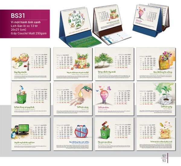 Lịch để bàn chữ a - Vì một hành tinh xanh