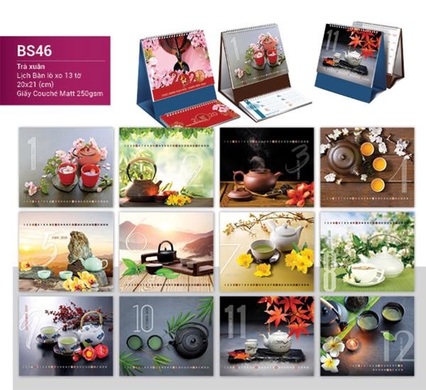 Mẫu lịch bàn 2020- Trà Xuân