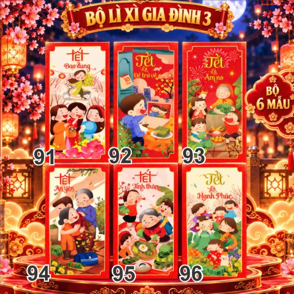 Đặt mua bao lì xì có sẵn chủ đề gia đình đẹp tại Hà Nội