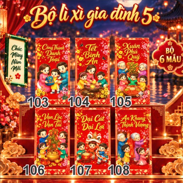 Đặt mua bao lì xì có sẵn chủ đề gia đình đẹp tại Hà Nội
