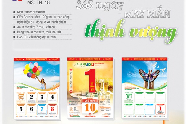 In lịch 52 tuần 365 Ngày may mắn và thịnh vượng