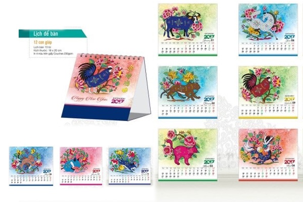 In lịch để bàn 12 con giáp