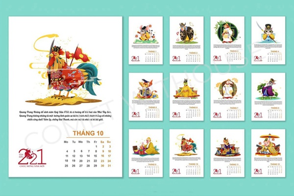 In lịch để bàn 12 con giáp