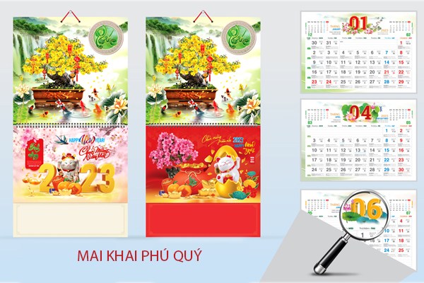 In lịch treo tường bộ số 13 tờ Mai khai phú quý