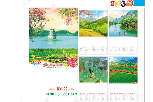 Mẫu lịch Tết 5 tờ Cảnh Đẹp Việt Nam