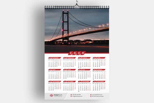 Mẫu lịch treo tường 1 tờ 2020 đẹp