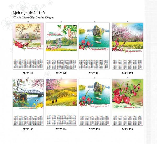 Mẫu lịch treo tường 2020 nẹp thiếc 1 tờ