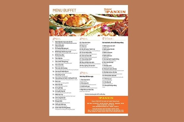 Mẫu menu nhà hàng Panxin