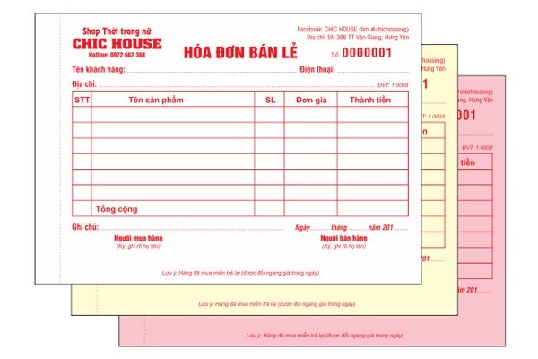 Dịch Vụ In Hóa Đơn Bán Lẻ Giá Rẻ Hà Nội