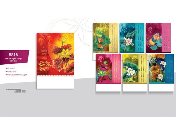 Mẫu lịch 7 tờ 2021 - Sen và nghệ thuật sơn mài